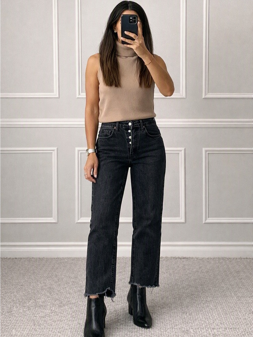 Free People Black Straight Leg Jeans with Button Fly